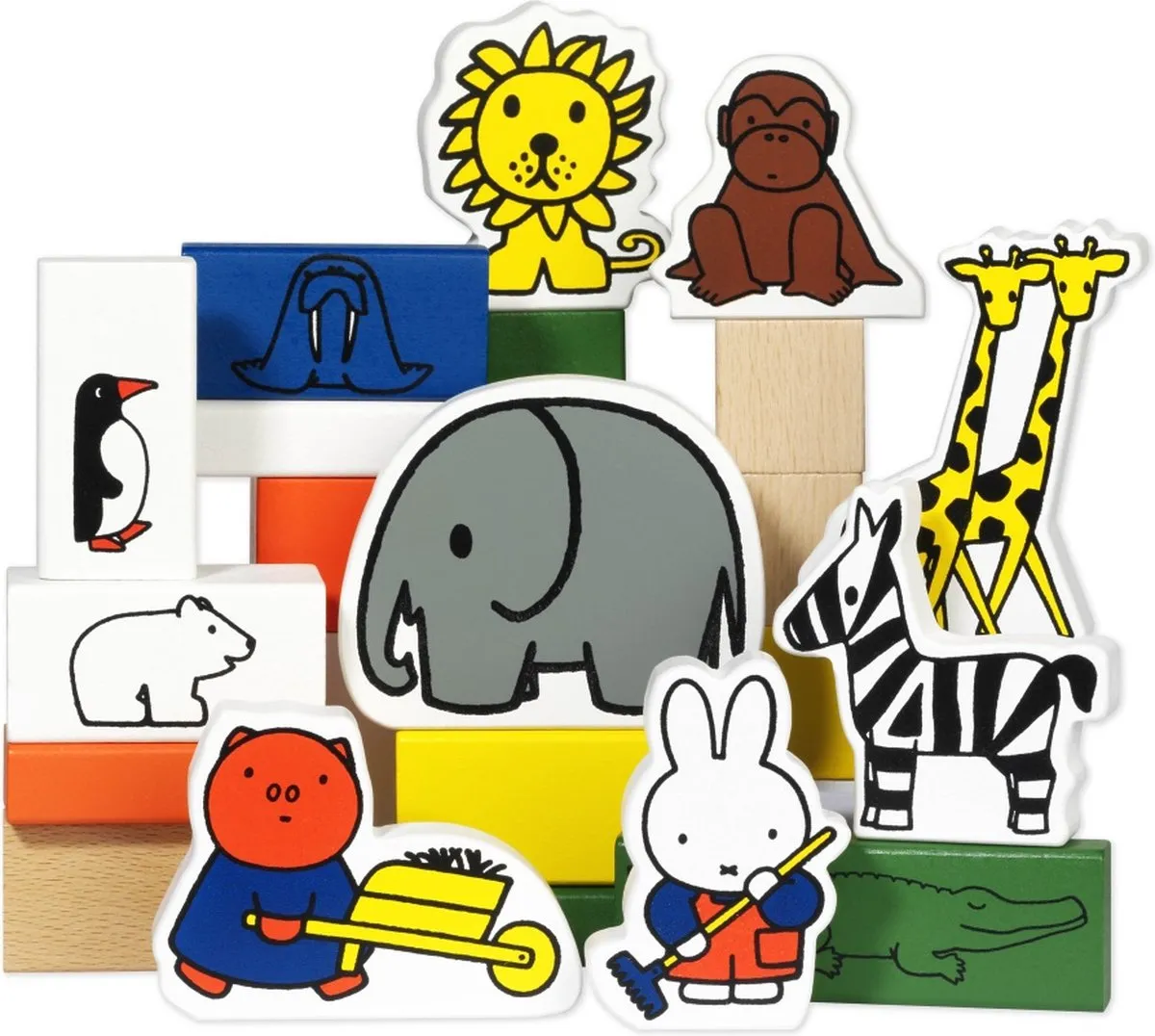 Bambolino Toys - Nijntje houten blokkendoos dierentuin - 30-delige speelset met dierentuin dieren - educatief speelgoed speelgoed