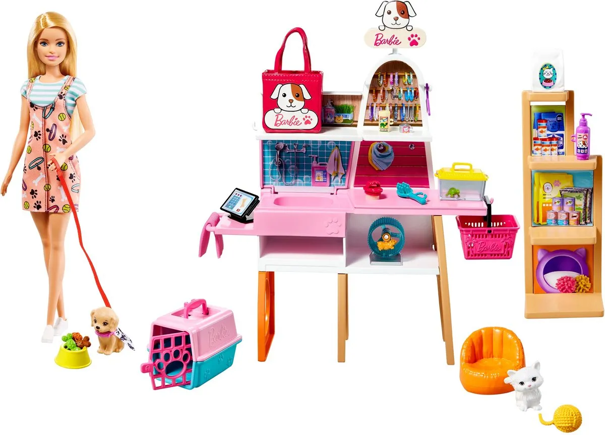 Barbie Careers Dierenwinkel Speelset - met 4 Huisdieren, Verzorgingsplek, Toonbalk & Kassa speelgoed
