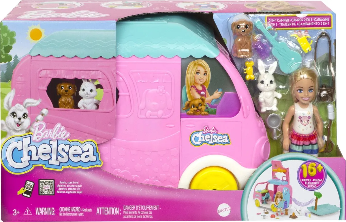 Barbie Chelsea - Camper met hondje en konijn - Speelfigurenset speelgoed