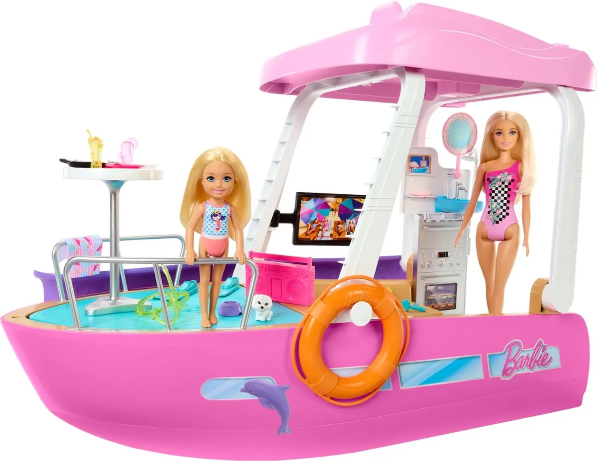 Barbie - Droomboot - Speelset met barbie meubels en glijbaan speelgoed