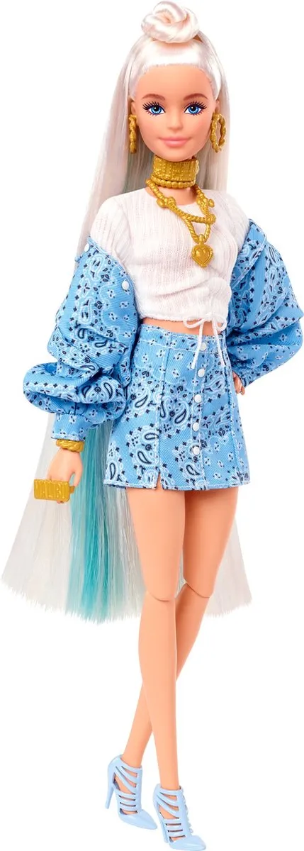 Barbie Extra Pop - Blond - Blauwe jas en rok - Pop speelgoed