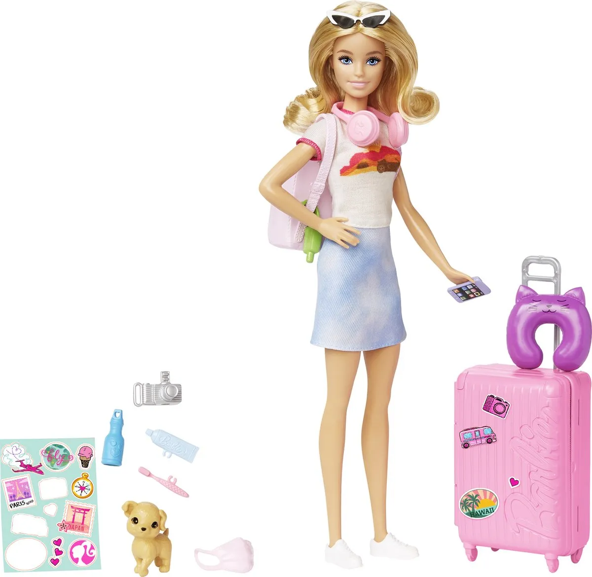 Barbie - Reizende Barbiepop - Barbiepop met reisaccessoires en stickers speelgoed
