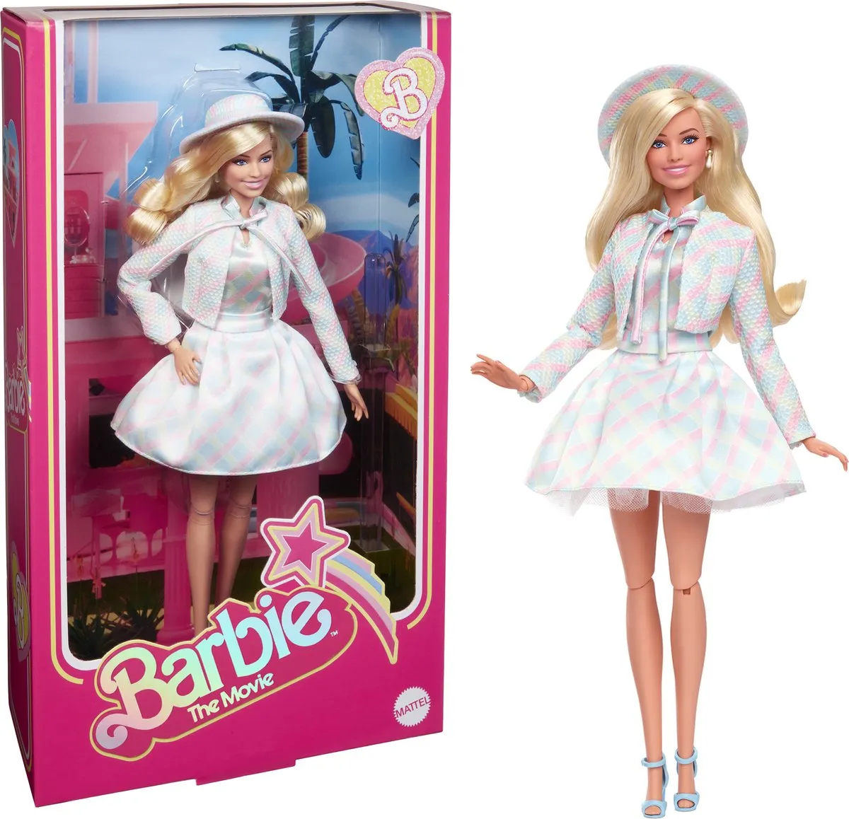 Barbie - The movie pop - Margot Robbie - Blauwe ruitjes - Barbiepop speelgoed