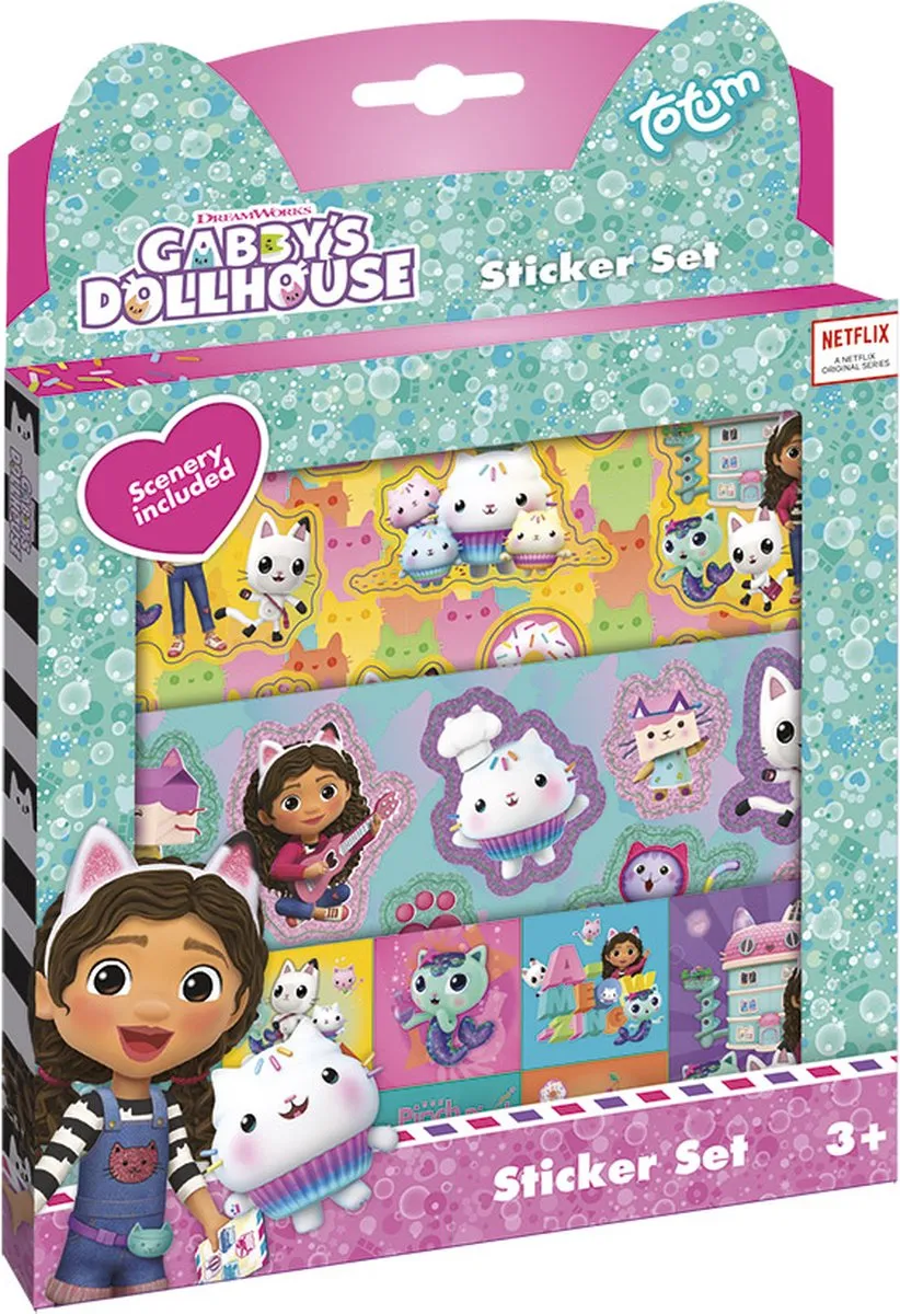 Gabby’s Poppenhuis stickerset 3 vellen stickers met speeldecor - Totum Gabby’s Dollhouse speelgoed
