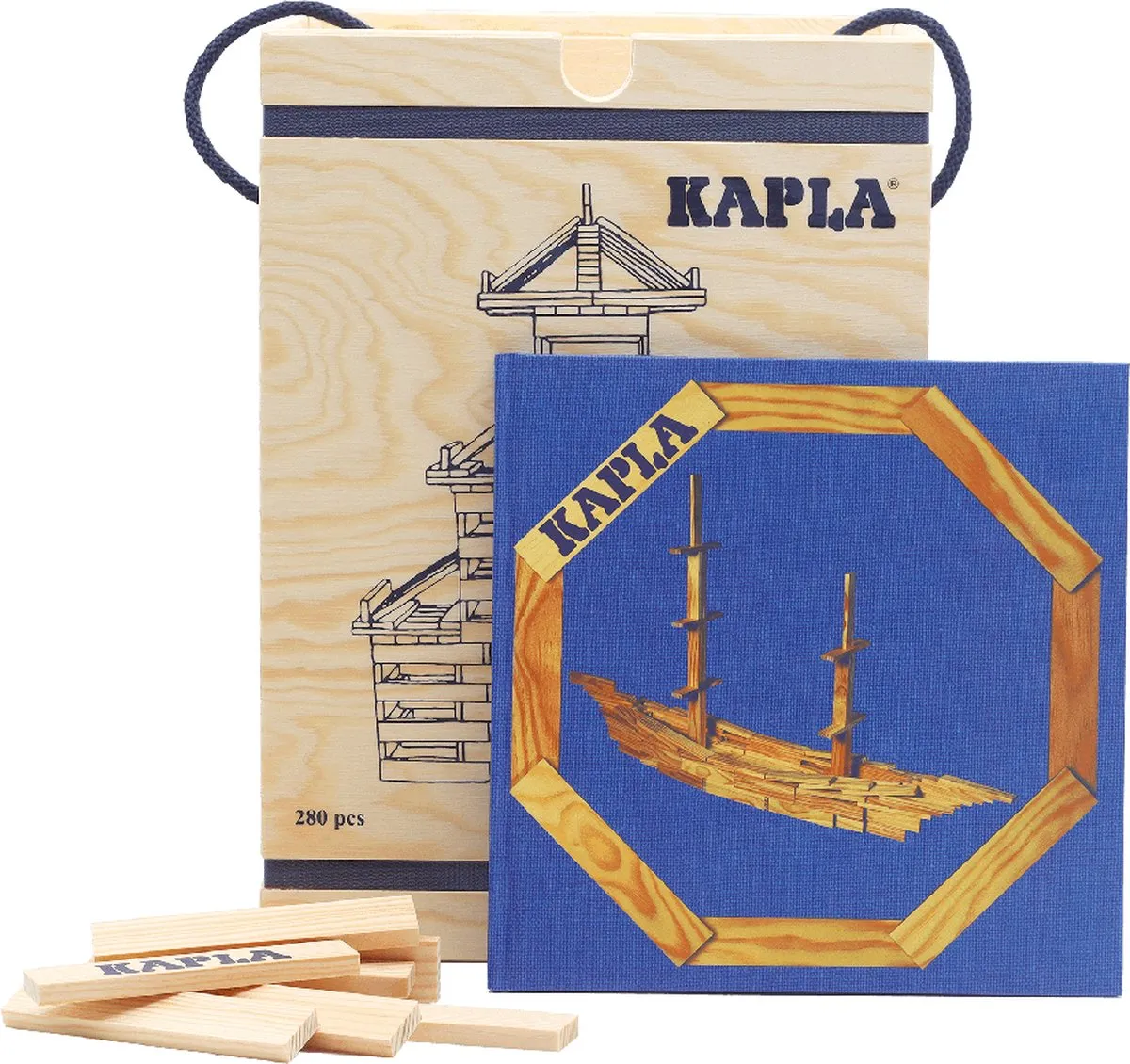 KAPLA - KAPLA Blank - Constructiespeelgoed - Blauw Voorbeeldboek - 280 Plankjes speelgoed