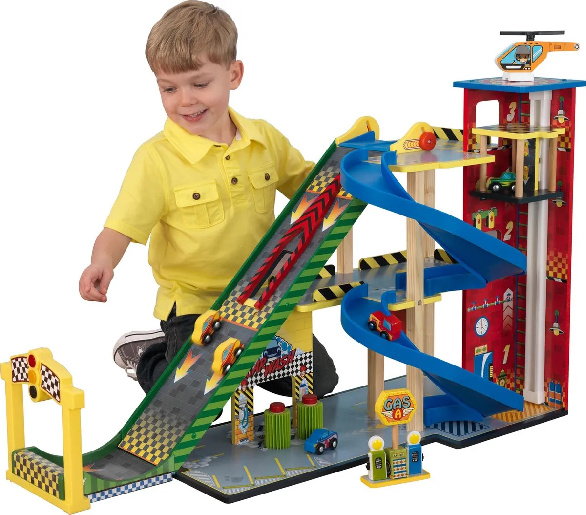 KidKraft Houten Mega Ramp Raceset met Speelauto's (63267) speelgoed