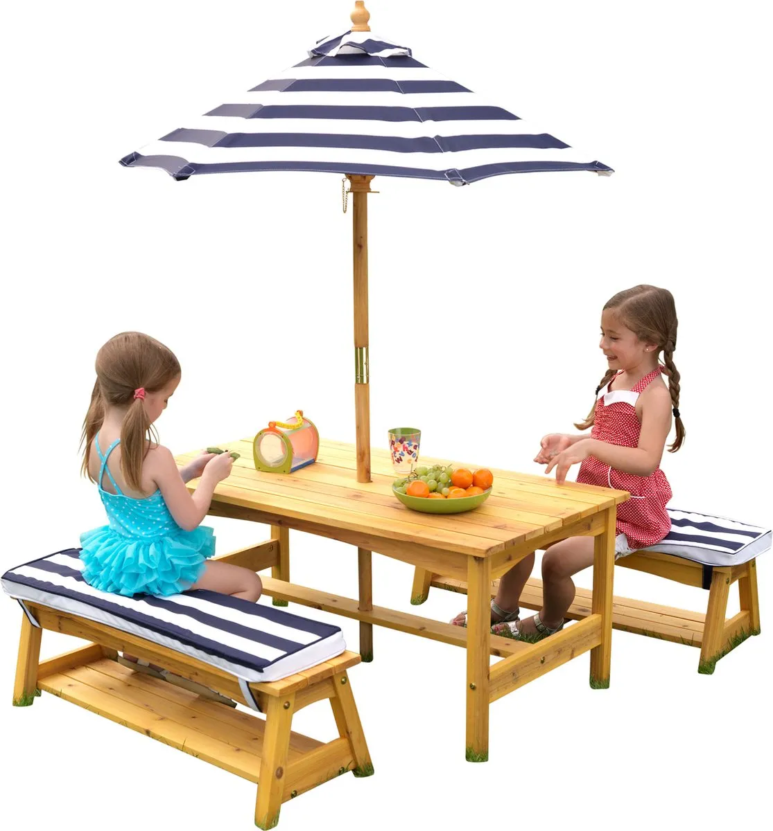 KidKraft Kinder buitentafel en bankjes set marineblauw hout speelgoed
