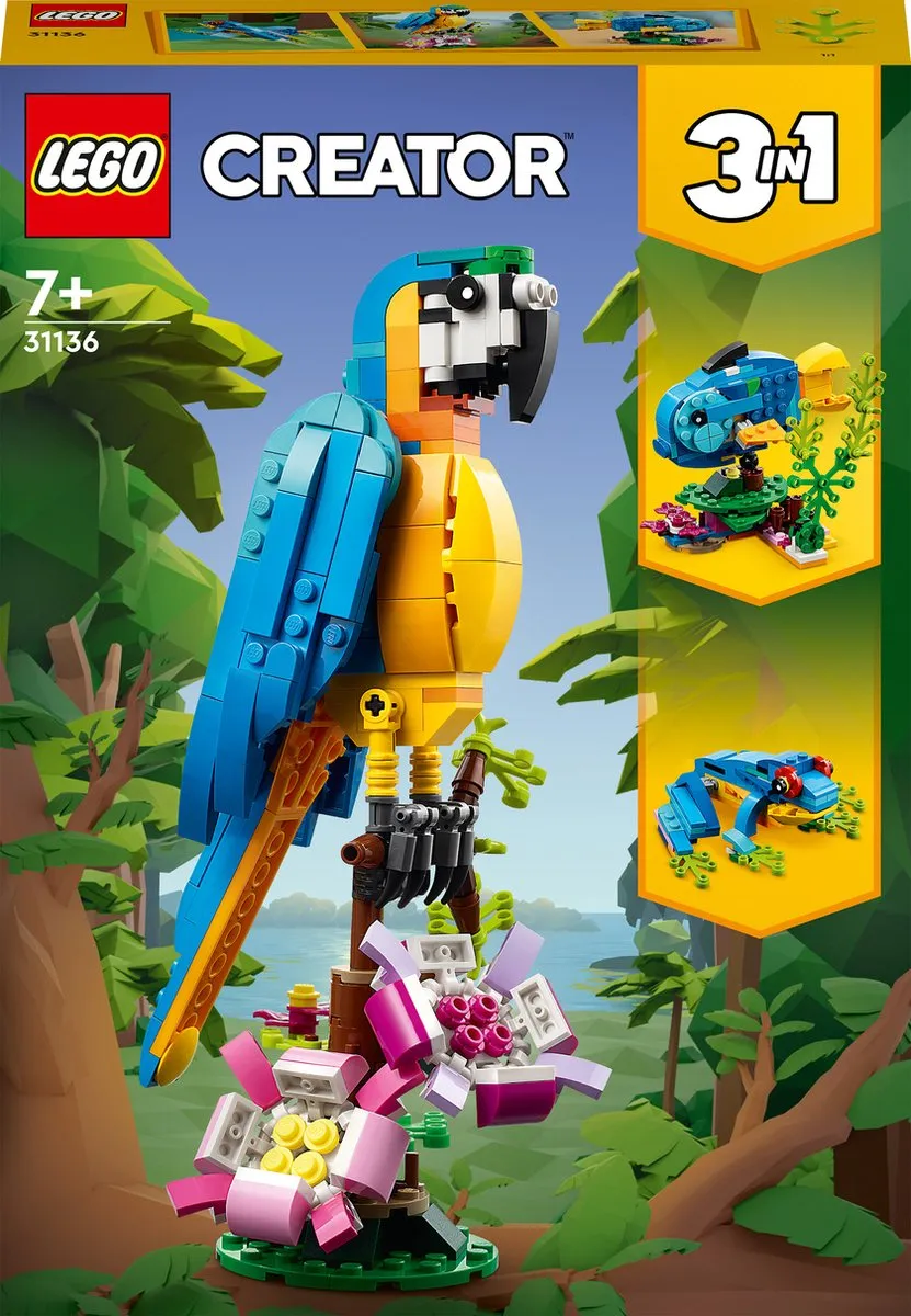 LEGO Creator 3in1 Exotische Papegaai - Kikker - Vis Set - 31136 speelgoed