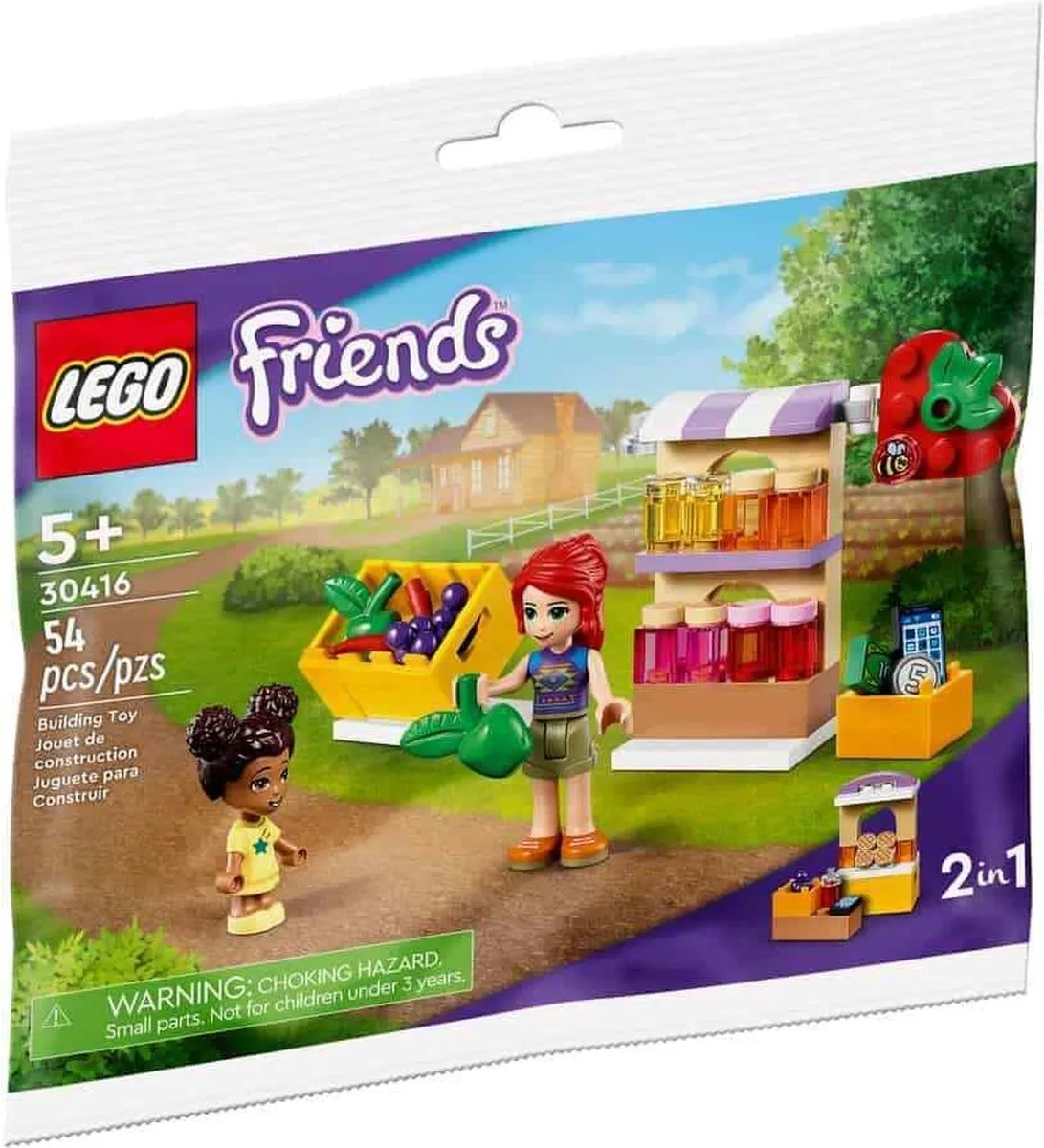 Lego Friends 30416 zakje met marktkraam + 2 mini figuren - biologische kraam of bakkerij winkel - Polybag speelgoed