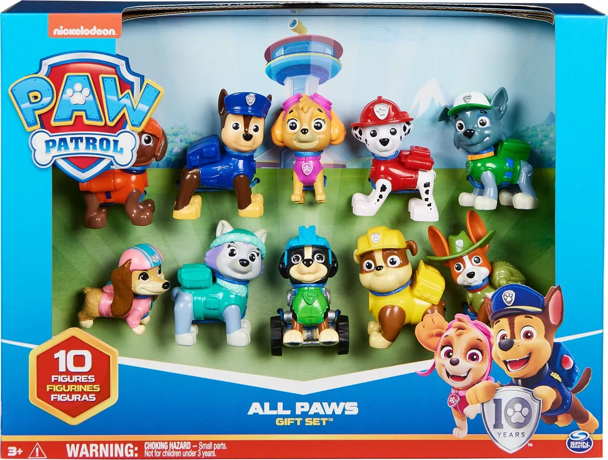 PAW Patrol 10e verjaardag - Alle poten aan dek-cadeauset met 10 PAW Patrol-speelfiguren speelgoed