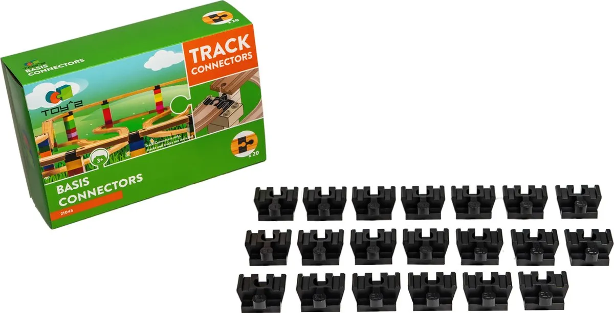 Toy2 Track Connectors - 20 stuks - Treinbaanonderdelen - Houten Treinbaan - geschikt voor LEGO DUPLO©, HUBELINO, BioBuddi, Hape, BRIO©, IKEA speelgoed