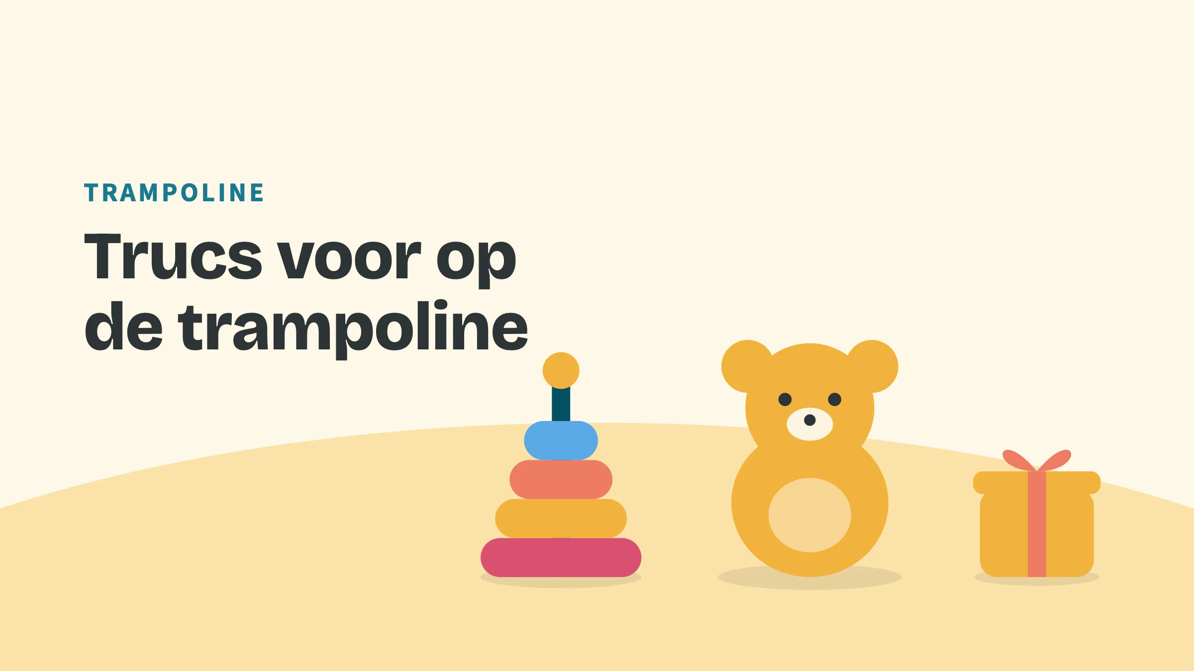 Getekend speelgoed met de bovenkop Trampoline en de titel Trucs voor op de trampoline.