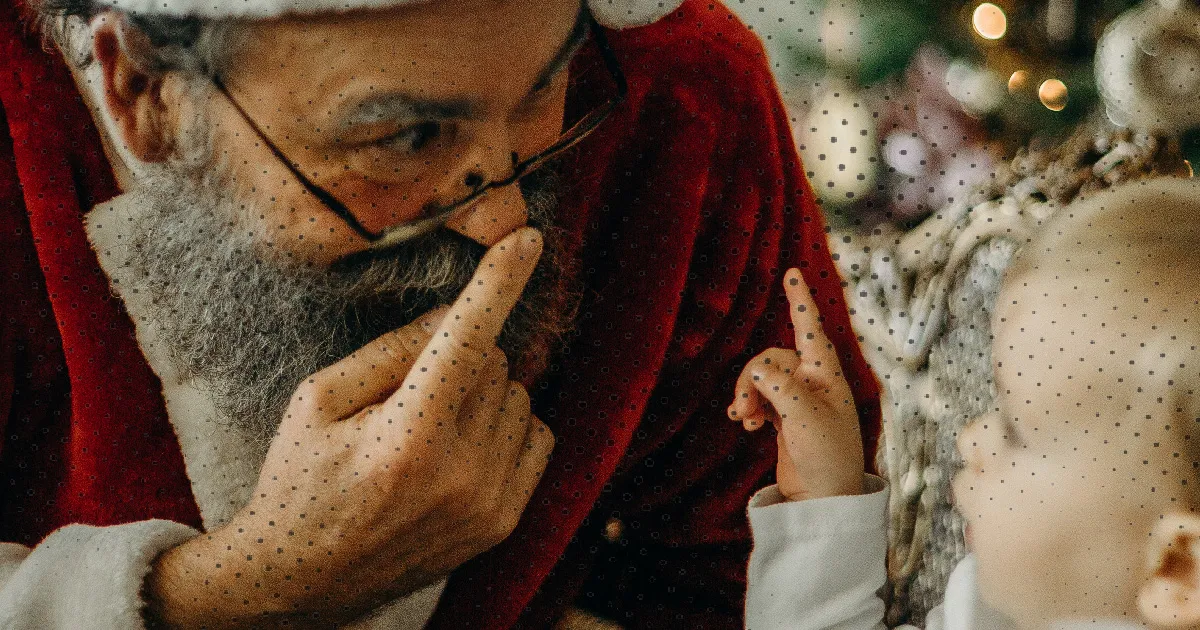 kerst baby kerstman vinger op neus 