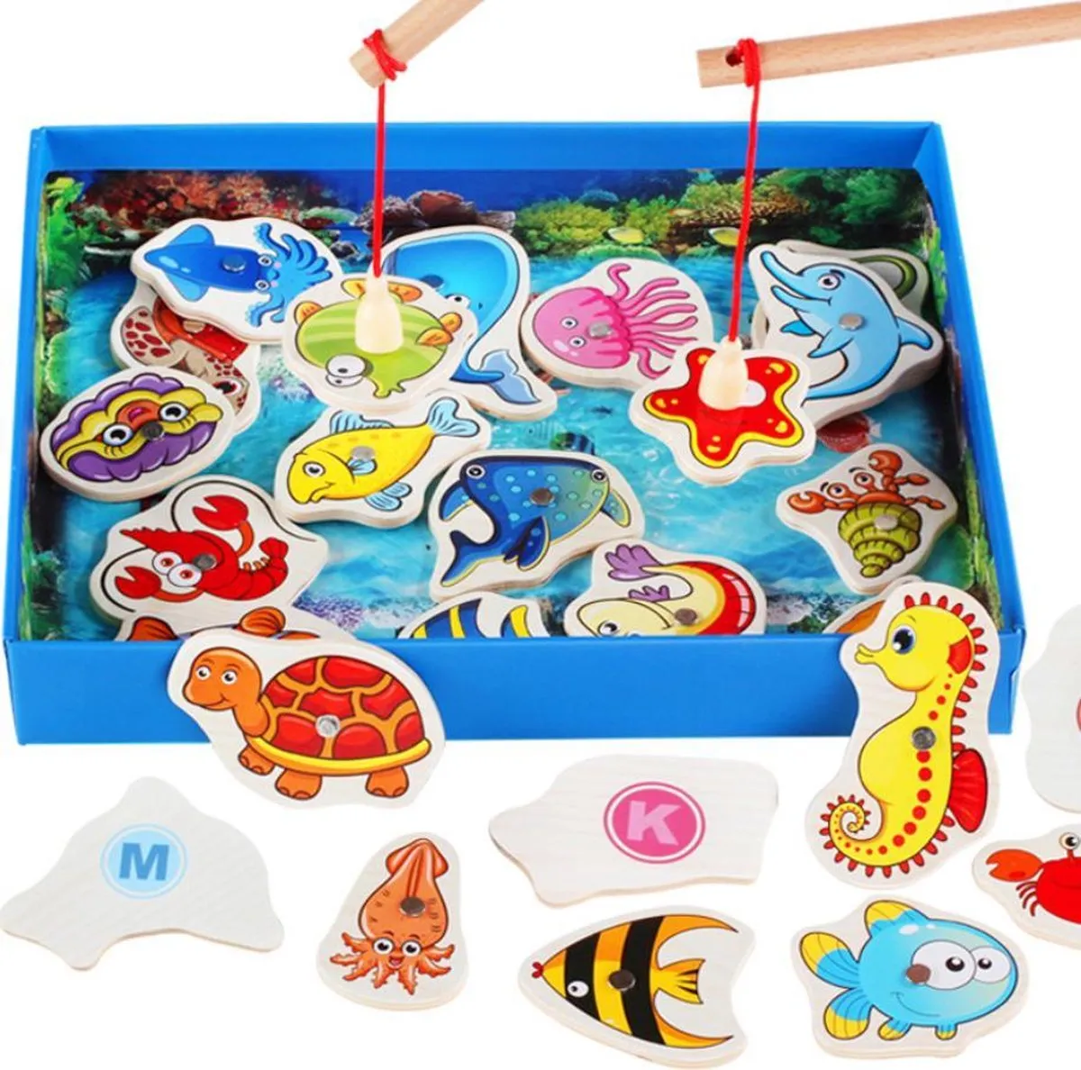 Magnetisch Visspel met 2 hengels en 26 vissen met cijfers - Montessori educatief speelgoed speelgoed