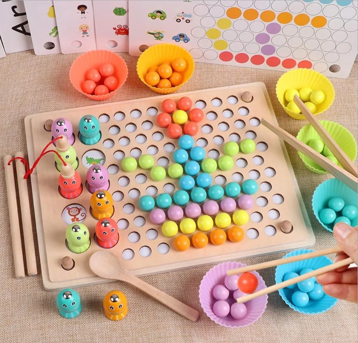 4-in-1 Montessori Houten Magnetisch Visspel & Vormenpuzzel & Kleuren Leren - Magnetisch Visspel, speelgoed