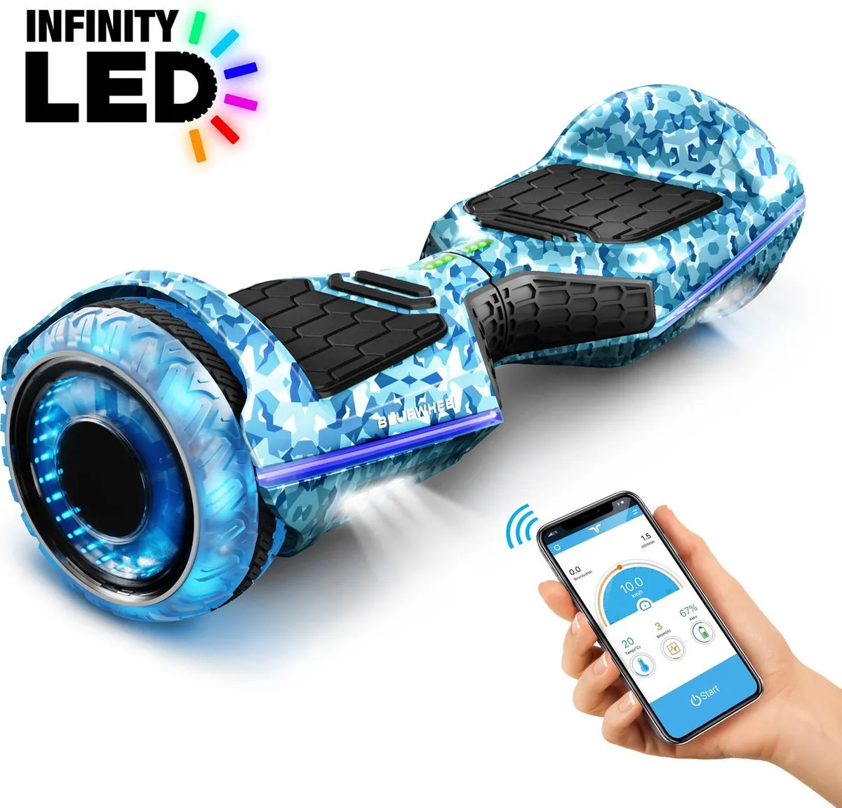 6,5 inch premium hoverboard Bluewheel HX360 - Duits kwaliteitsmerk - veiligheidsmodus voor kinderen - infinity LED-wielen & app speelgoed