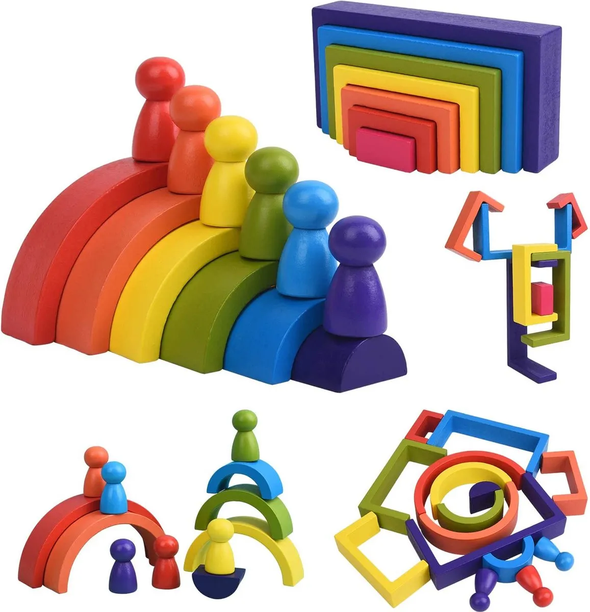 Allerion 3-in-1-Blokkenset – 19-delig - Educatief Speelgoed - STEM - 100% Duurzaam Hout -Montessori - Voor Jongens en Meisjes speelgoed