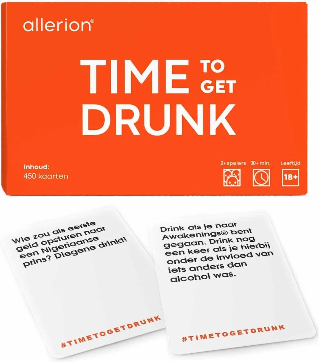 Allerion® - Time To Get Drunk - Drankspel met 450 Verschillende kaarten - Kaartspel -Inclusief Opbergdoos speelgoed