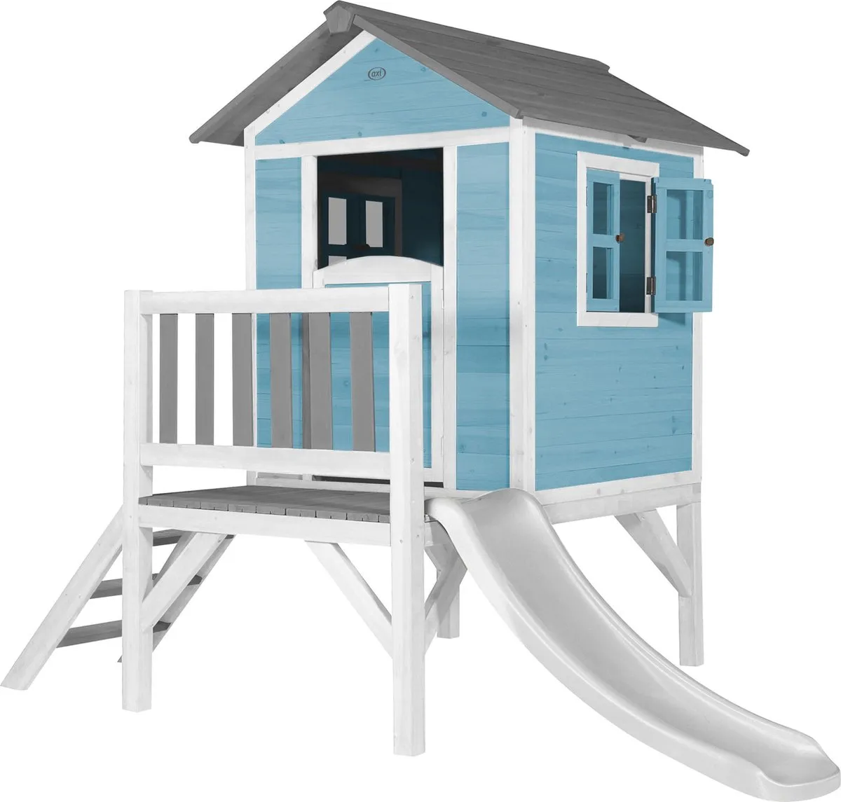 AXI Beach Lodge XL Speelhuis in Caribisch Blauw - Met Verdieping en Witte Glijbaan - Speelhuisje voor de tuin / buiten - FSC hout - Speeltoestel voor kinderen speelgoed