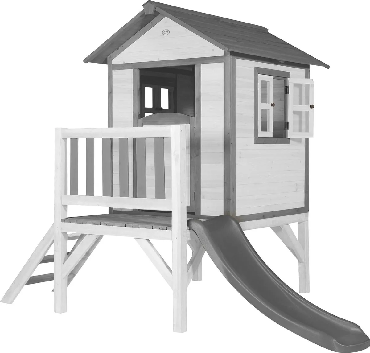 AXI Beach Lodge XL Speelhuis in Wit - Met Verdieping en Grijze Glijbaan - Speelhuisje voor de tuin / buiten - FSC hout - Speeltoestel voor kinderen speelgoed