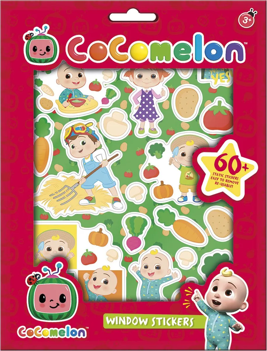 Bambolino Toys - CoComelon junior raamstickers - 60 niet permanente verplaatsbare raamstickers - incl. speelachtergrond speelgoed