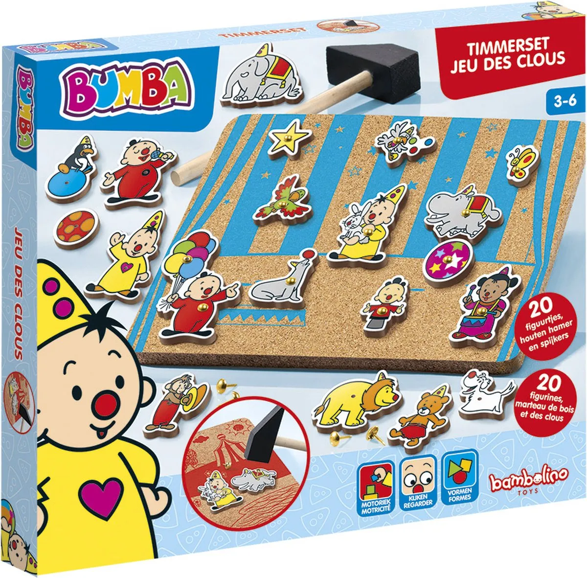 Bambolino Toys hamertje tik Bumba hamerspel met circus figuren - leren timmeren - educatief speelgoed speelgoed
