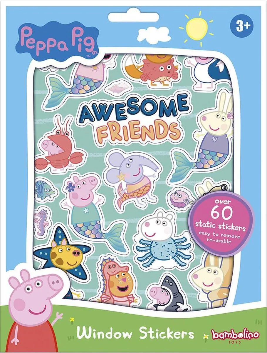 Bambolino Toys Peppa raamstickers - 60 stuks - herbruikbaar en verplaatsbaar - met speelachtergrond speelgoed