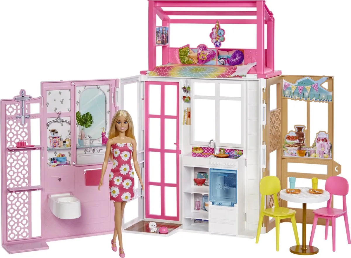 Barbie 360 Poppenhuis - 2 verdiepingen - incl. pop speelgoed