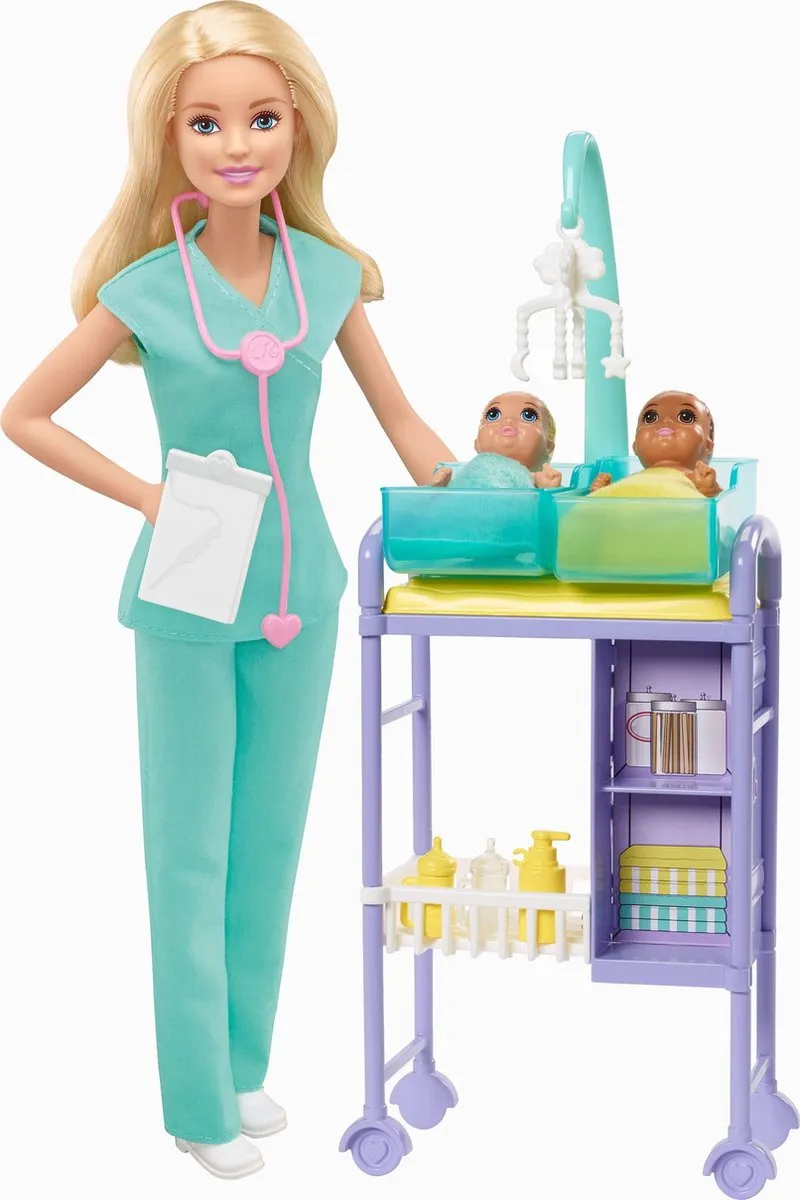 Barbie Careers Kinderarts Speelset - Barbie Pop met Baby's en Onderzoekstafel speelgoed