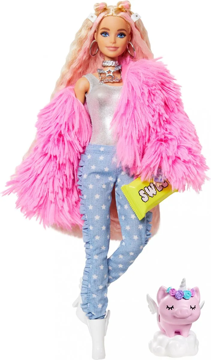 Barbie Extra Pop 1 Roze Donzige Jas - Modepop speelgoed