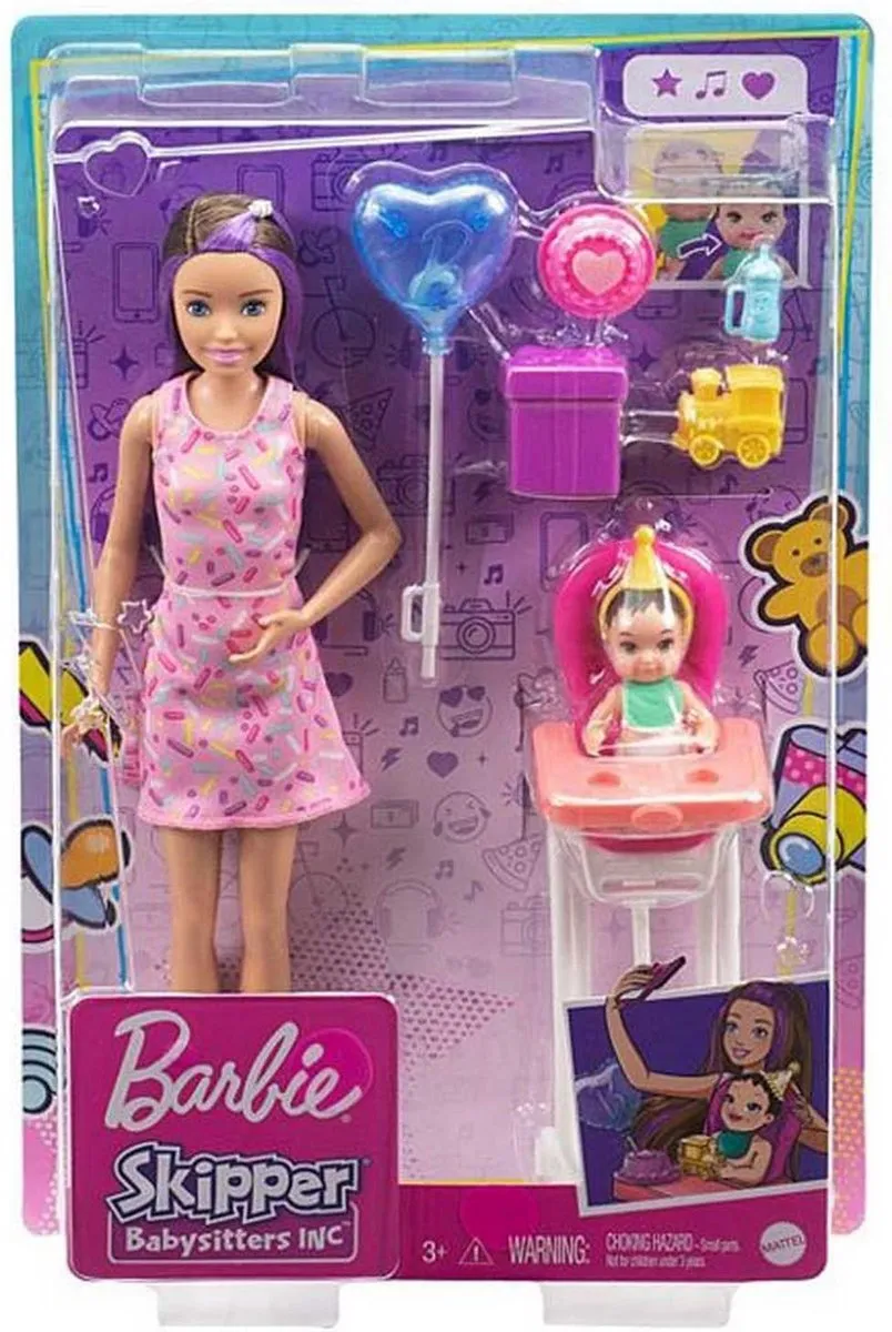 Barbie Family Skipper Babysitter Speelset - Barbie Pop met Minipop op Verjaardag speelgoed