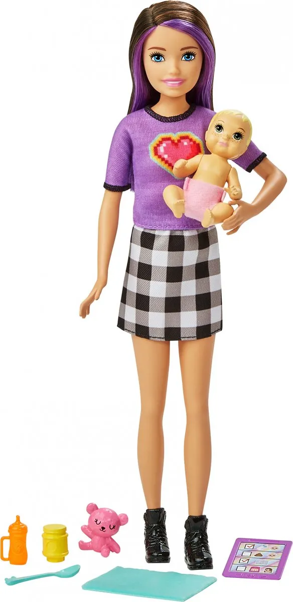 Barbie Family Skippers Babysitter Speelset - Barbie Pop met Baby en Accessoires speelgoed