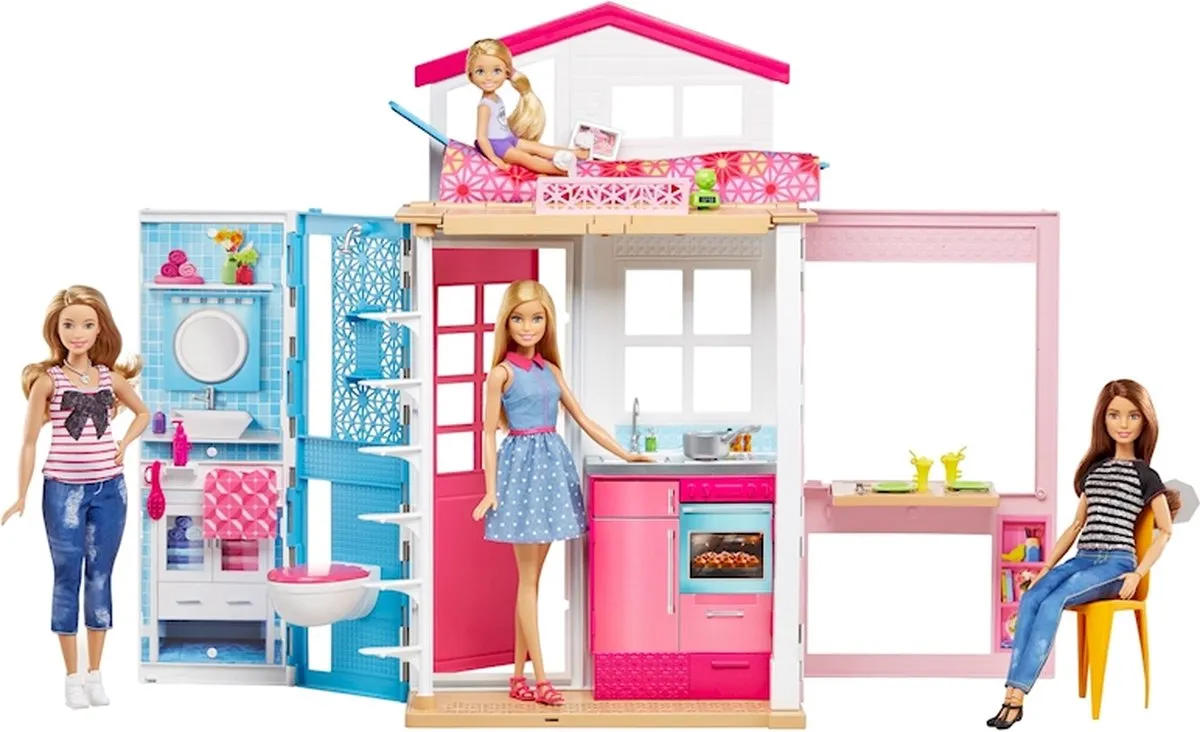 Barbiehuis Barbie twee verdiepingen huis + BONUS Barbiepop speelgoed