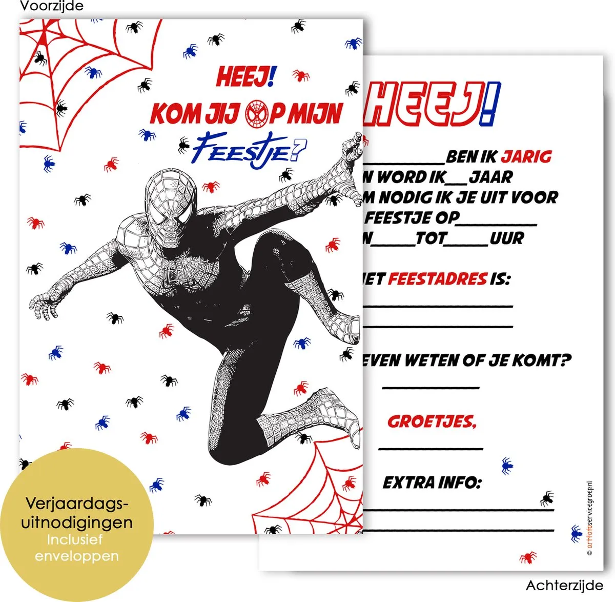 BCI014 - 8 verjaardagskaarten met envelop - Superhelden - Verjaardag uitnodiging - Uitnodigingskaarten - invulkaarten - Superhero - Kinderfeestje - verjaardagskaart - kinderverjaardag - verjaardagskaart kinderen - Spiderman uitnodigingen speelgoed