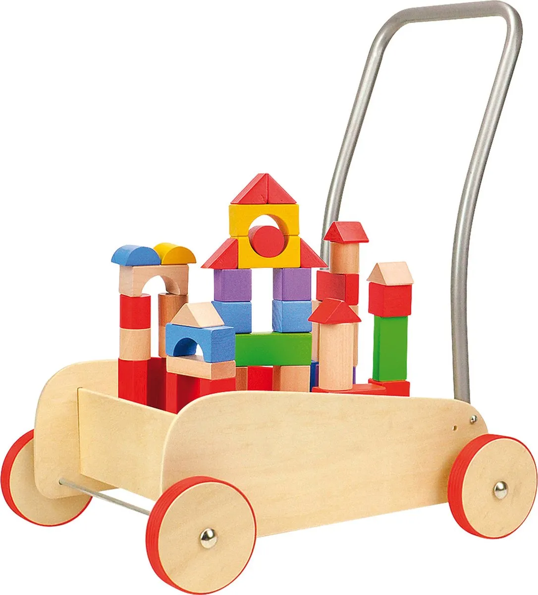 Blokkenkar hout - Met rubberen bandjes - leren lopen en leren bouwen! - Speelgoed vanaf 1 jaar speelgoed