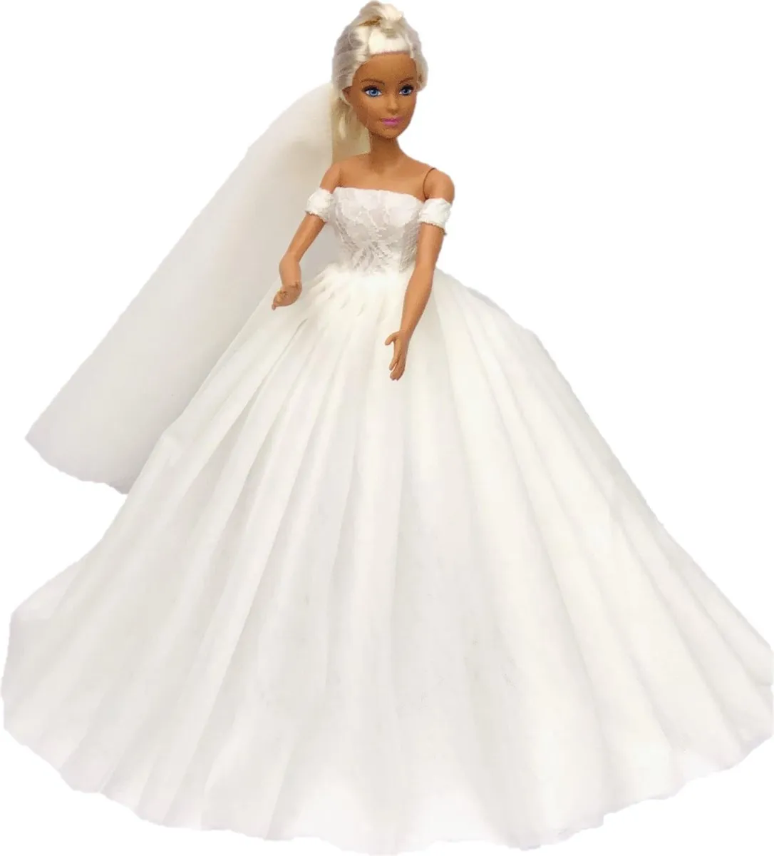 Bruidsjurk voor modepoppen - bruidsmeisjes jurken - prinsessenjurk - barbie - bruidsjurken - trouwjurk - wit speelgoed