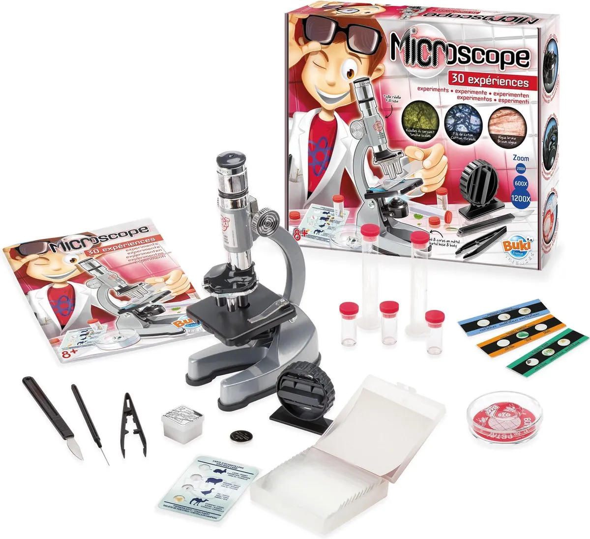 BUKI microscoop voor kinderen van metaal met 30 experimenten. speelgoed