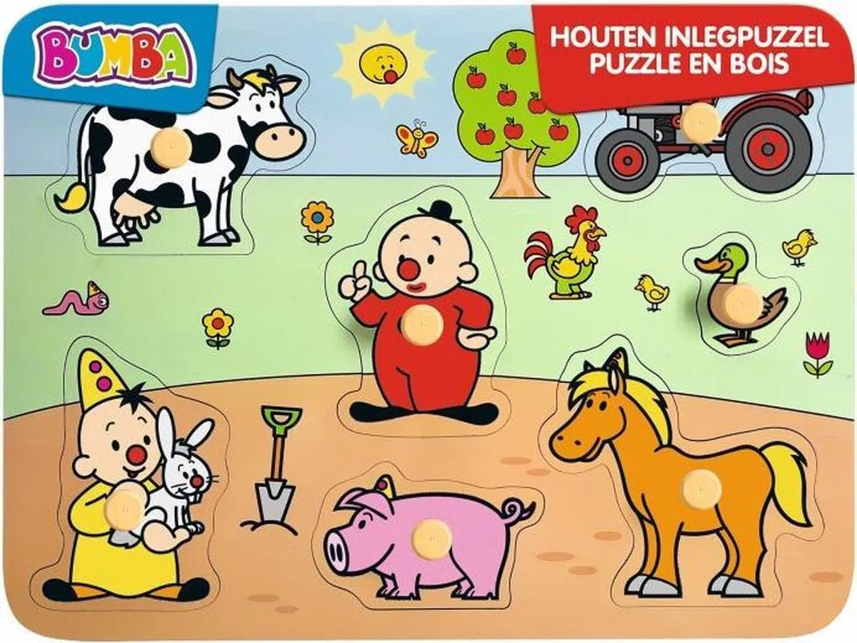 Bumba houten puzzel met nopjes - dieren/boerderij - 7 stukken speelgoed