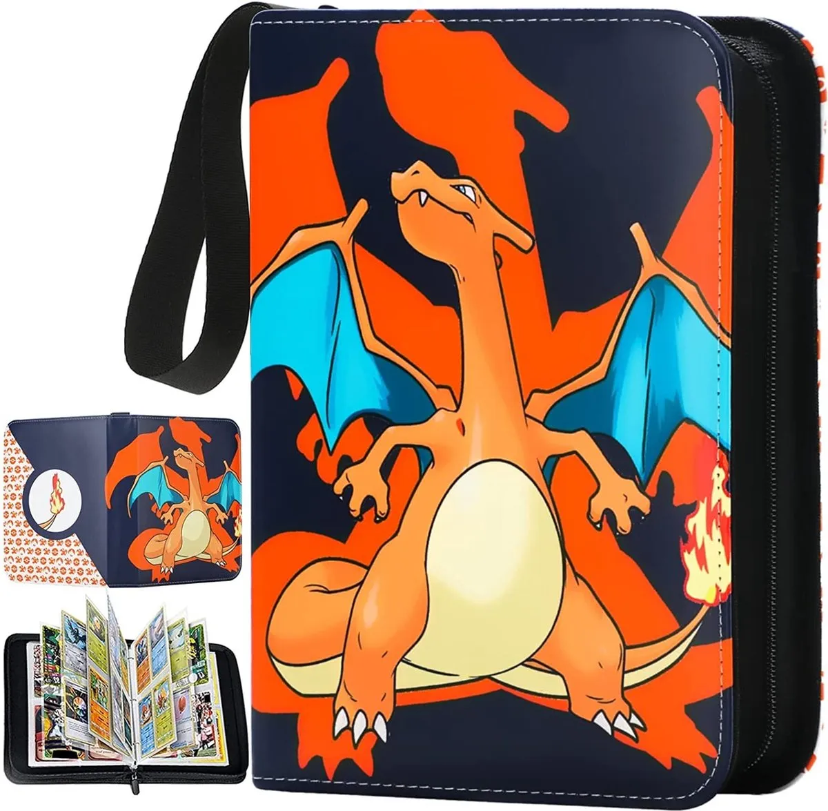 Buxibo - 900 Vaks Opbergmap - Verzamelmap Geschikt voor Pokémon Kaarten - Verzamelalbum met Rits - Groot 9 Pocket Map Binder Houder - Charizard Dragon speelgoed