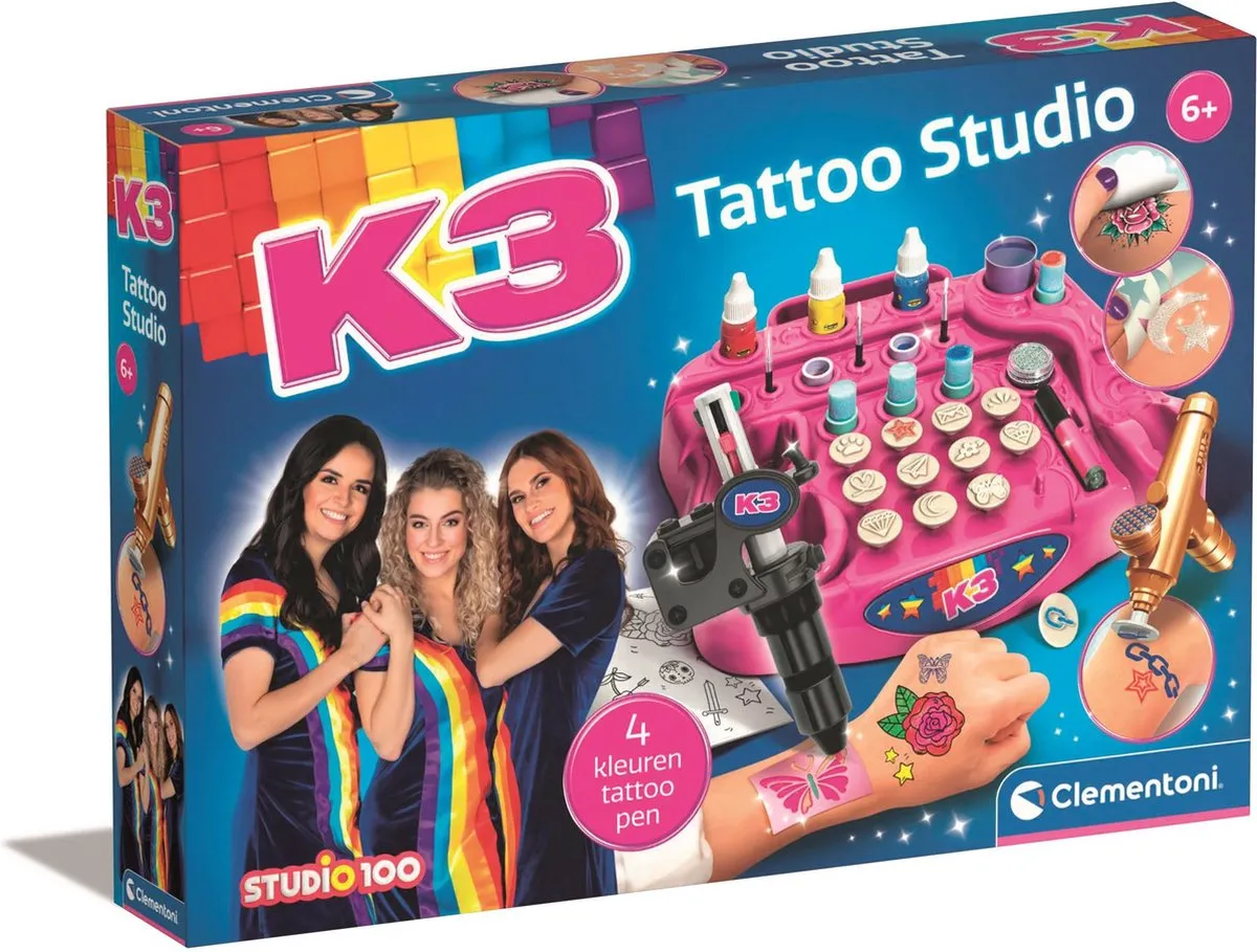 Clementoni Studio 100 - K3 Tattoo Studio - Plaktattoo - Tijdelijke Tattoo voor Kinderen - Vanaf 6 jaar speelgoed