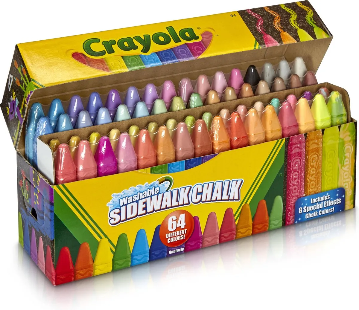Crayola - 64 Afwasbare Stoepkrijt - Heldere kleuren - Niet-rollen vorm speelgoed
