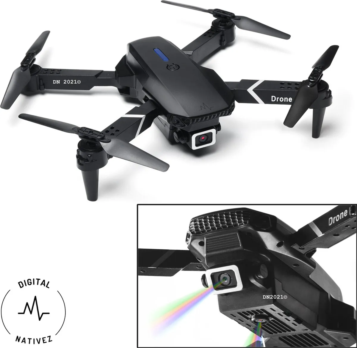 Digital Nativez zwarte drone met dual camera | incl. afstandsbediening | geschikt voor Iphone en Android | incl. handtas – 4K ultra HD dual camera speelgoed