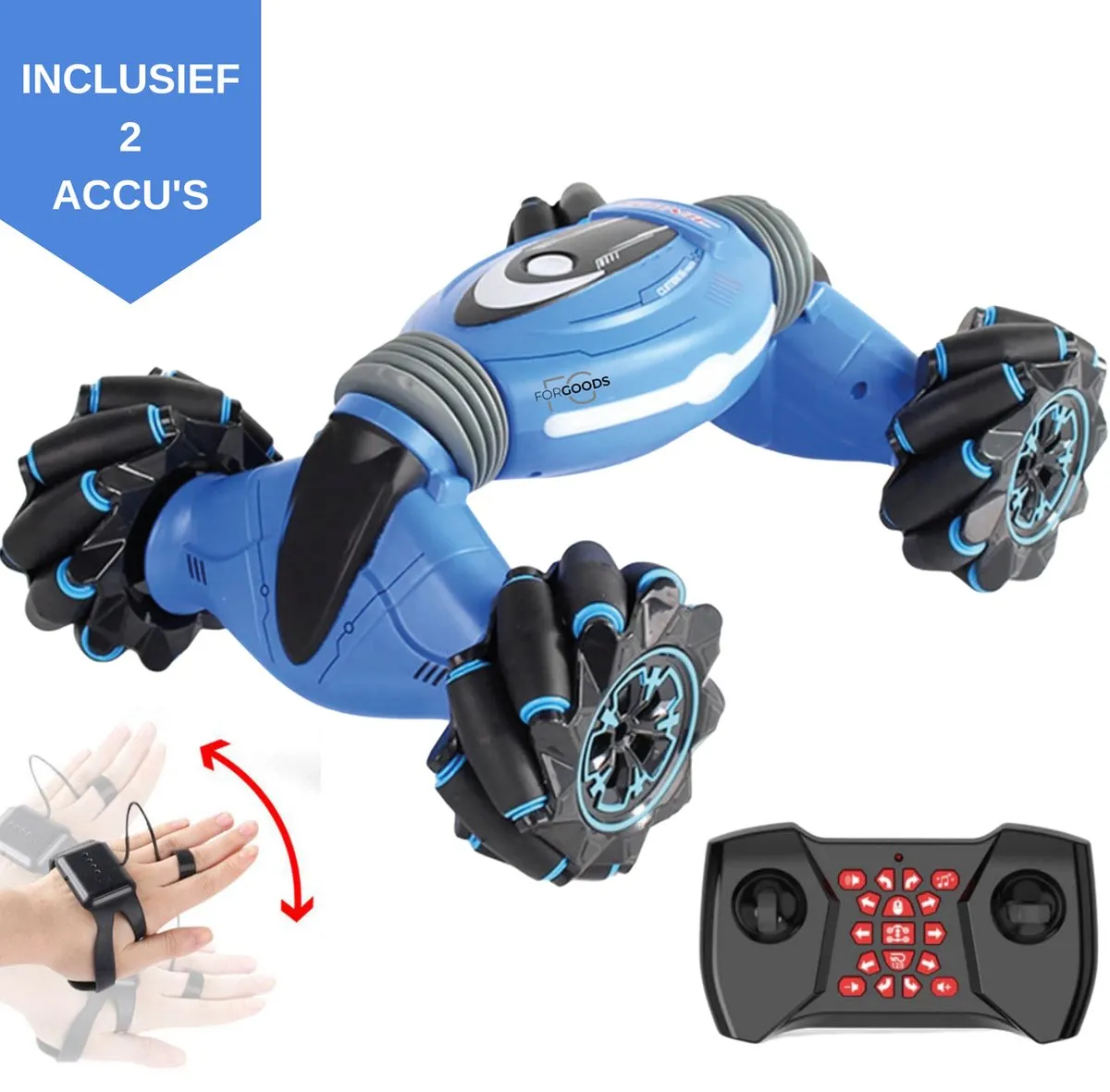 Forgoods Afstandsbestuurbare Auto - RC Auto - Radiografisch Bestuurbare Auto - Inclusief 2 Accu's - Stuntauto Voor Binnen en Buiten - Blauw - Schaal 1:12 [groot] speelgoed