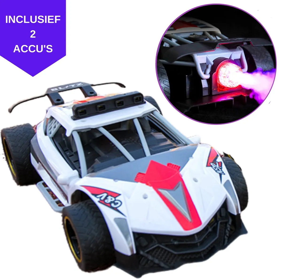 Forgoods Afstandsbestuurbare Auto - RC Auto - Snelle Auto met Rook en Verlichtingseffecten - Inclusief 2 Accu's speelgoed