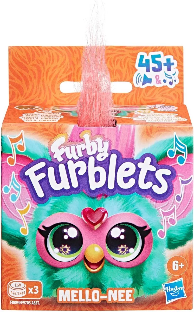 Furby Furblets Plush Mello-Nee Mini Friend, 45+ Sounds, Summer Chill Music & Furbish Phrases, Electronic Plush Toys for Girls & Boys 6 Years & Up, Watermelon Red & Green speelgoed
