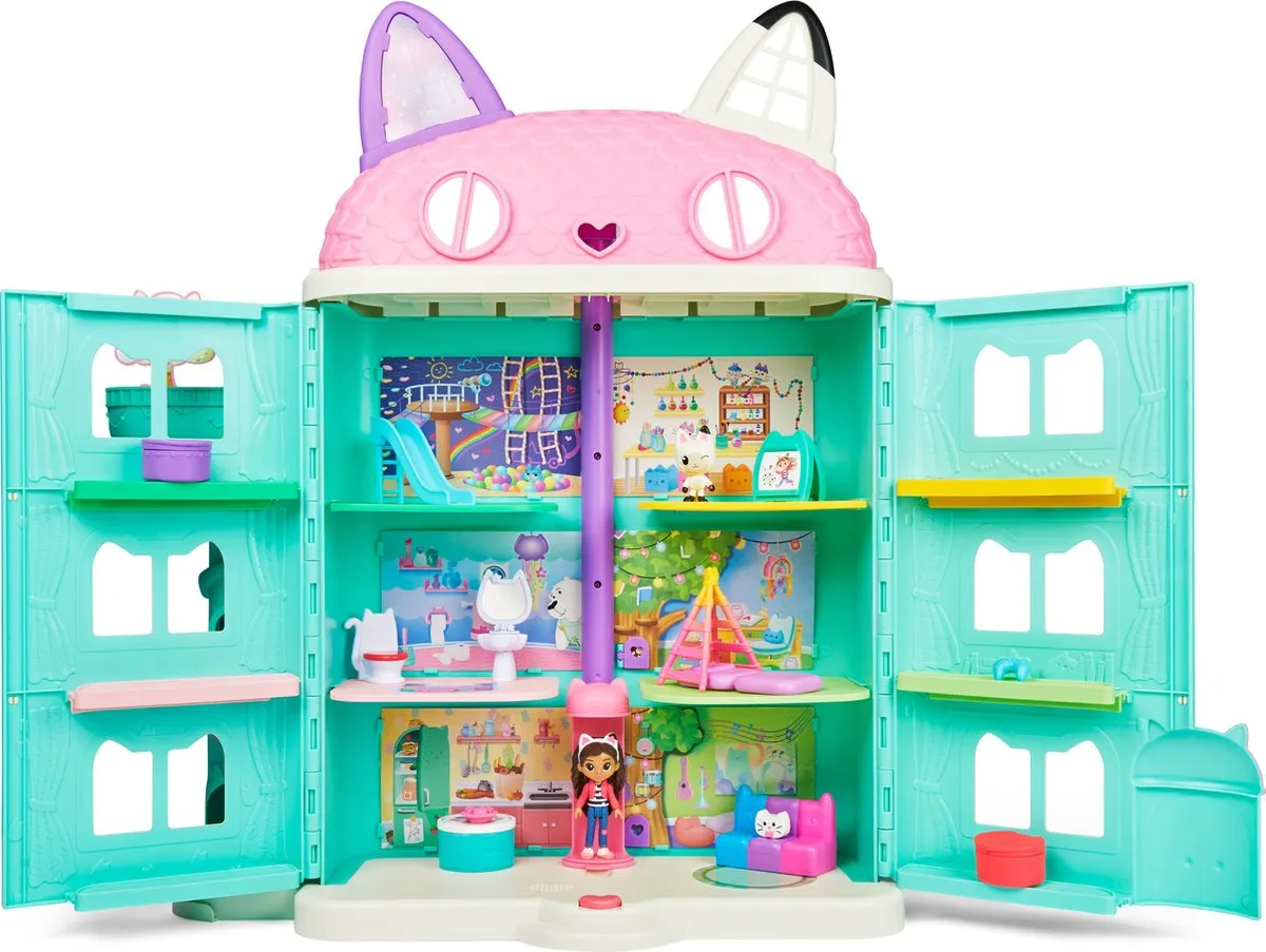 Gabby's Poppenhuis - Gabby's Magische Poppenhuis met 2 actiefiguren 8 meubelstukken 3 accessoires 2 poppenhuis pakketjes en geluiden speelgoed