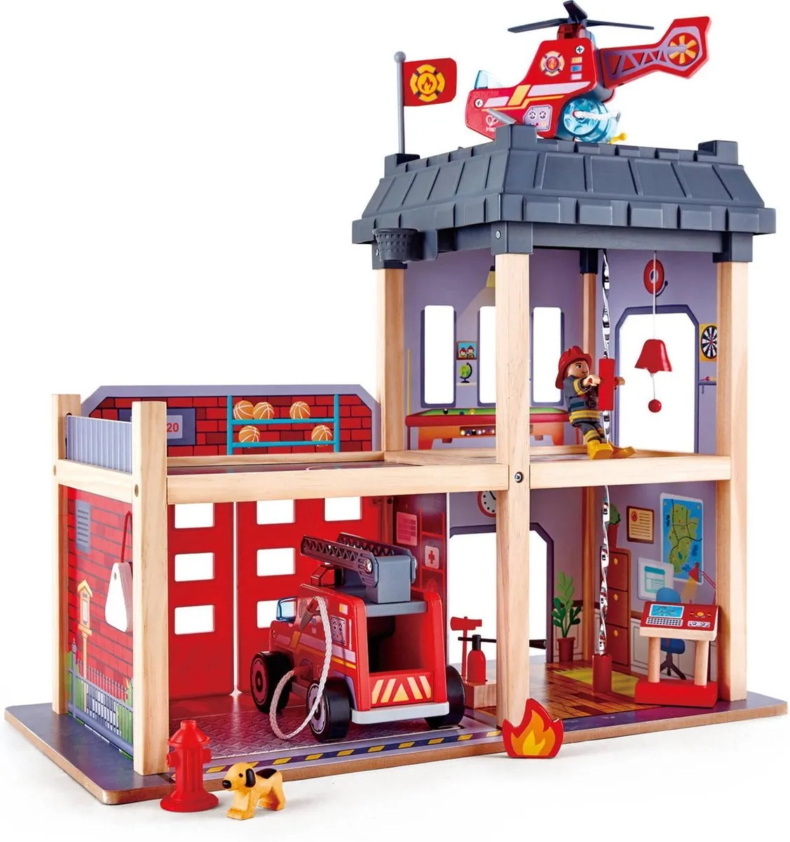 Hape Houten Brandweerkazerne 48 X 60 Cm Rood speelgoed