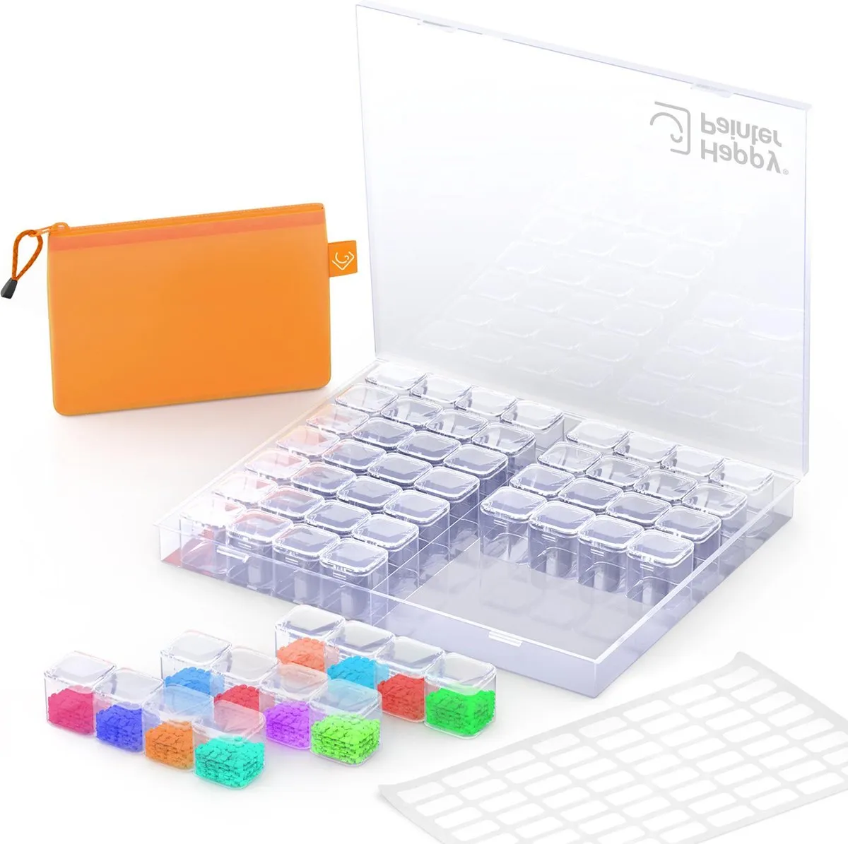 Happy Painter 56 vakjes sorteerdoos / opbergdoos Diamond Painting Accessoires volwassenen volledig pakket met etui & labels - kralendoos - kralenbak speelgoed