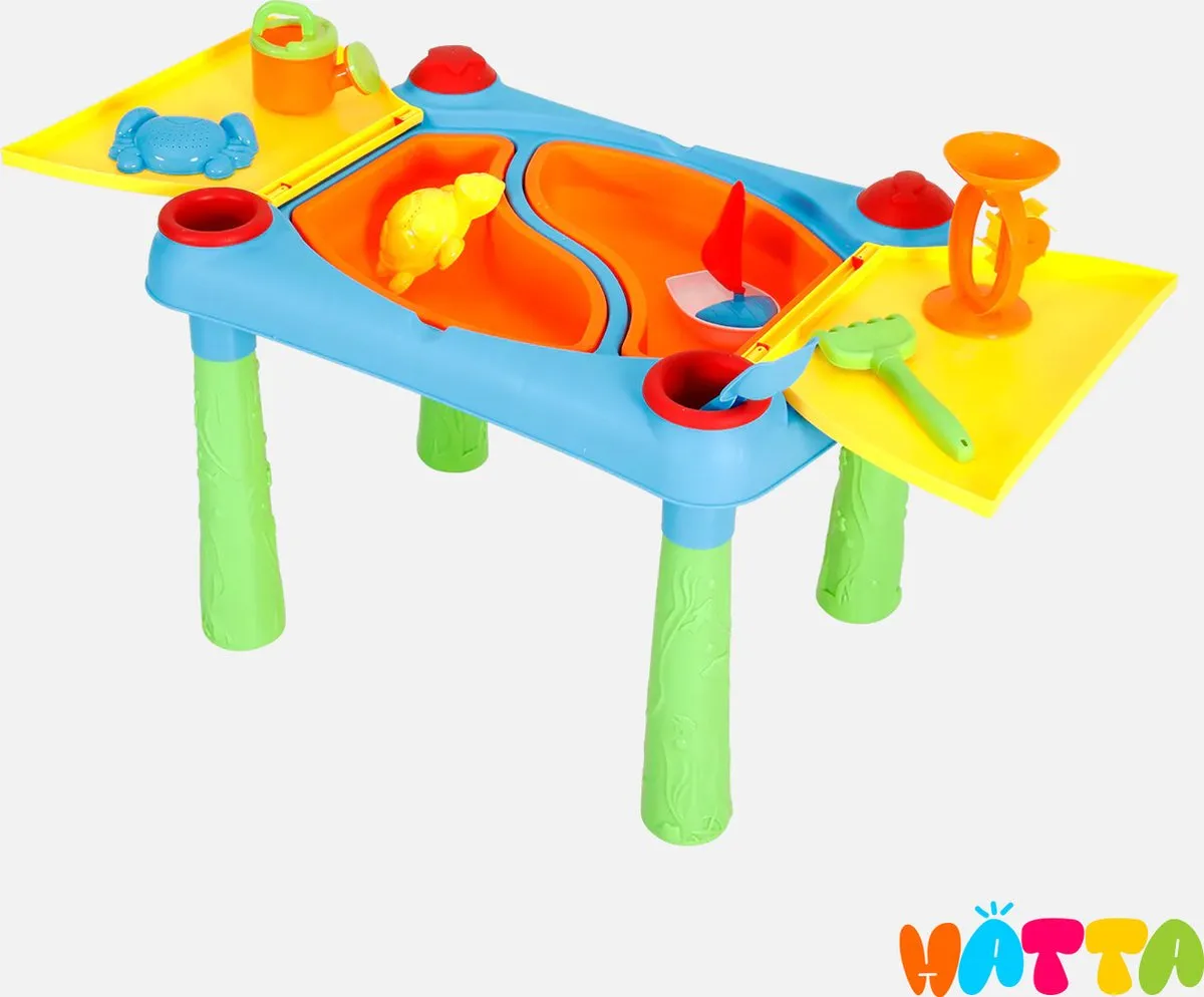 Hatta & Toys - Watertafel - Zandtafel - Speeltafel - Water speelgoed - Buitenspeelgoed - 25 delig - Inclusief accessoires - Stimuleert hand-oog-coördinatie - Eenvoudig te monteren - Urenlang speelplezier gegarandeerd speelgoed