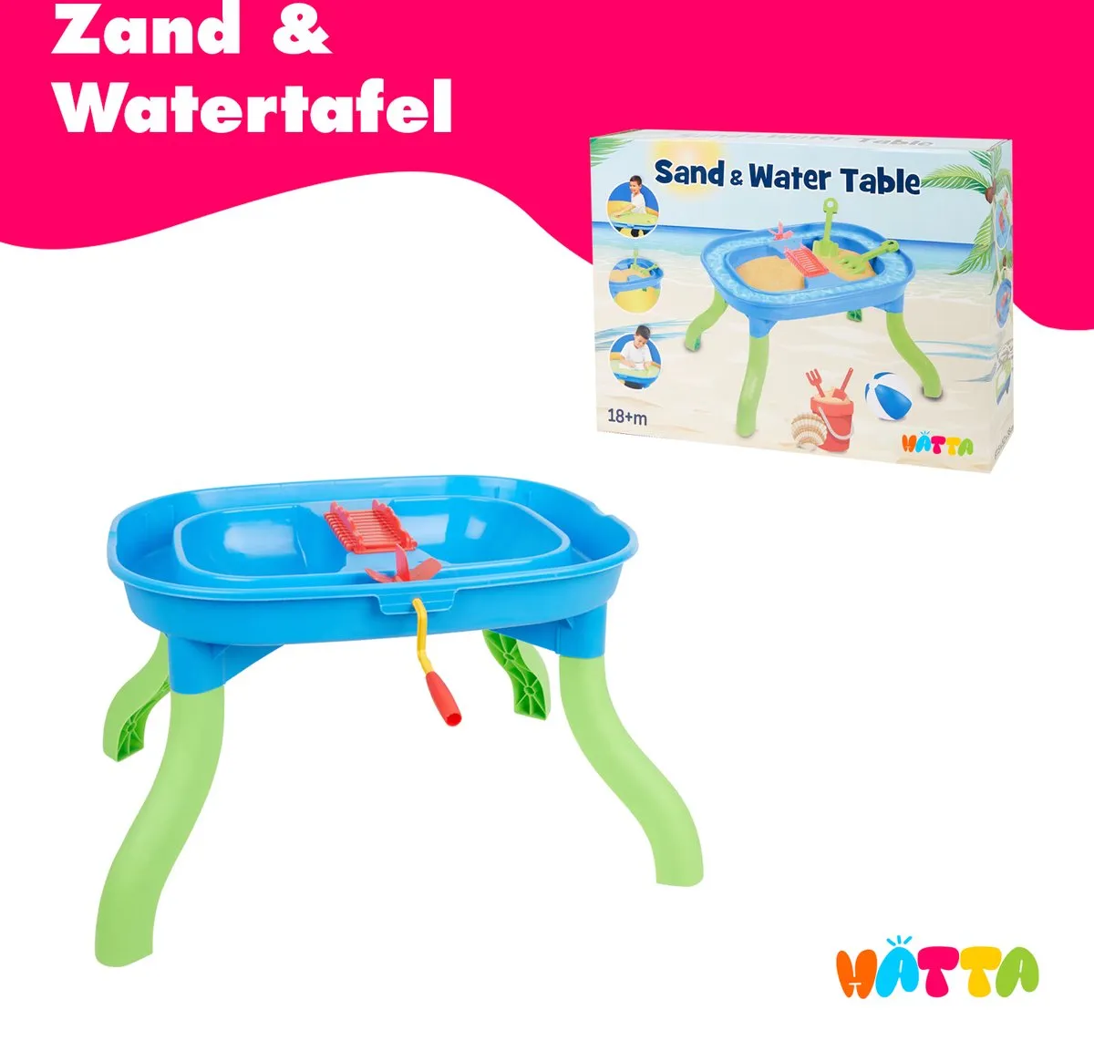 Hatta & Toys - Watertafel - Zandtafel - Speeltafel - Water speelgoed - Buitenspeelgoed - Inclusief accessoires - Stimuleert hand-oog-coördinatie - Eenvoudig te monteren - Urenlang speelplezier gegarandeerd speelgoed
